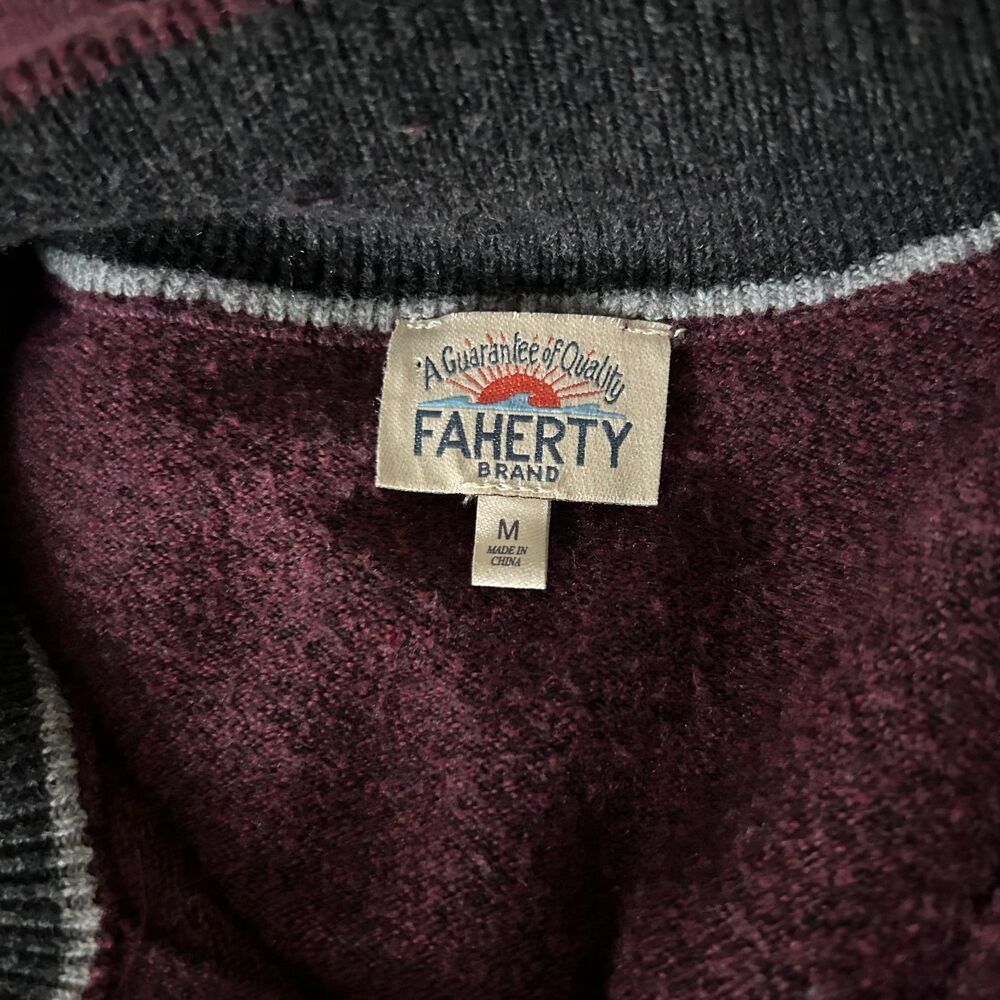 Faherty Mountain Quarter Zip Sweater Claret Heather Size Medium - Picture 5 of 6